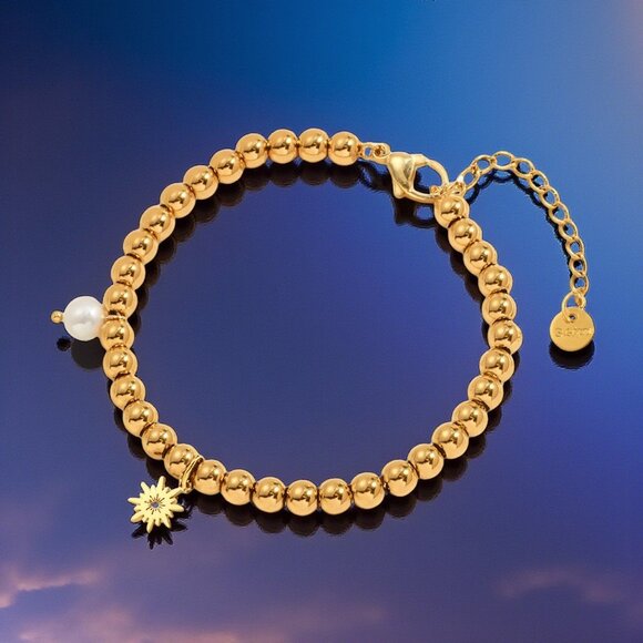 18K Gold Plated Stainless Steel Beaded Bracelet with Sun & Pearl Charms ✨ - Picture 9 of 15